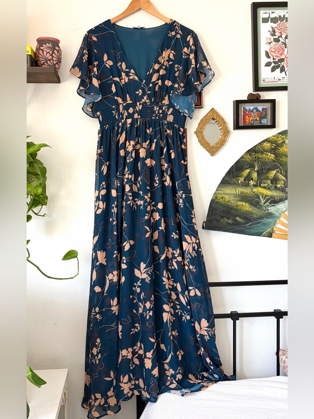 Baltic Born Lynlee Metallic Maxi Dress Topaz Blue and Floral - XL